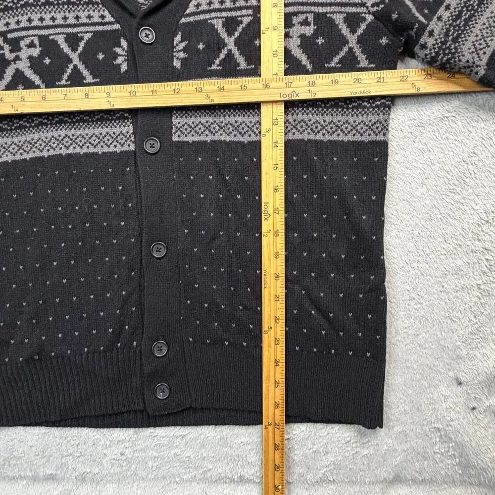 Marc Ecko Cut & Sew Mens Shawl Collar Cardigan Black Grey Fair Isle Sweater Med